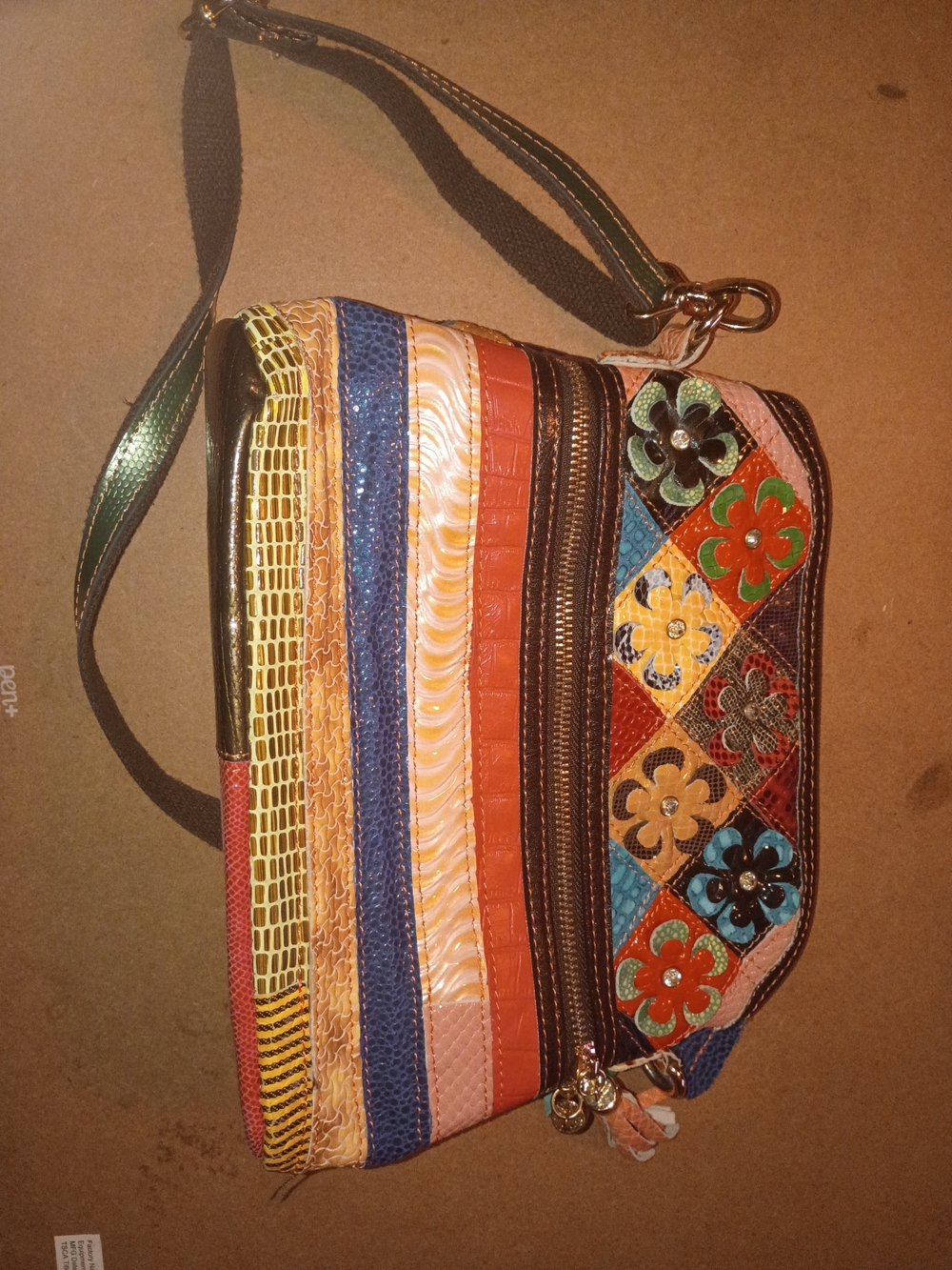 Chaos Rainbow Color Snake Patch Print Genuine Leather Convertible tote Bag strap